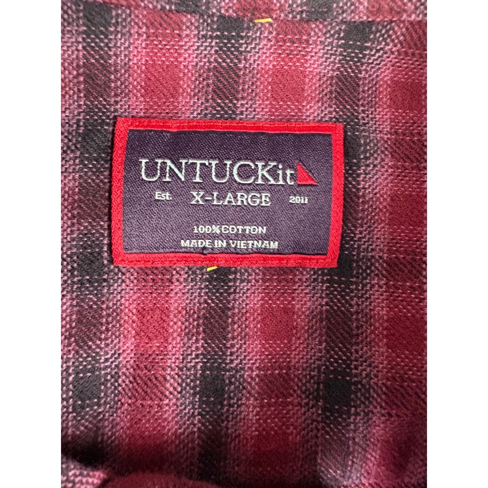Untuckit Mens XL Red Navy Blue Plaid Flannel Button Down Shirt Long Sleeve - Picture 7 of 8